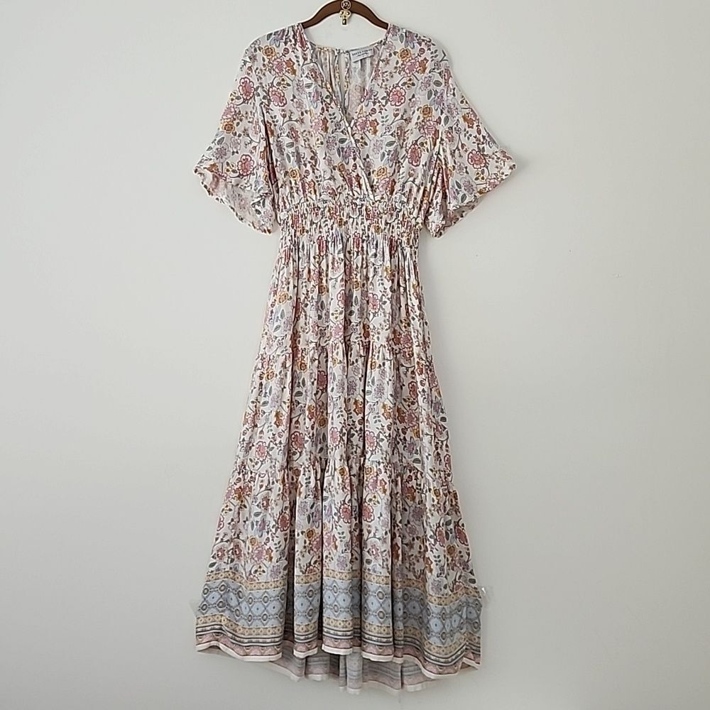 Dress Forum Bohemian Cottagecore Ivory Pastels Floral Maxi Dress L boxG7